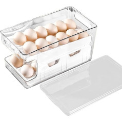 Tikxlafe Egg Dispenser with 2 Levels, Egg Holder, Egg Organiser Container, Automatic Rolling Egg Dispenser for Fridge Storage Rack, Space-Saving Egg Tray for Fridge Kitchen (White, 24 Eggs)