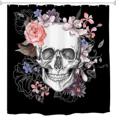 goodbath Surgar Skull Bathroom Shower Curtain, Flowers Rose Skeleton Halloween Shower Curtains Set 12 Hooks Waterproof Bath Curtain 180 x 180 cm