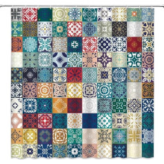 JOOCAR Design Shower Curtain Gorgeous Floral Patchwork Colorful Moroccan Waterproof Fabric Bathroom Decor Set with Hooks 180x180cm