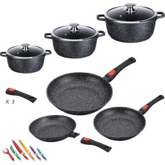 Kamberg 0008161 Saucepan Set 12 Pieces 3 Pans / 3 Pots Cast Aluminium Stone Coating for All Cookers Including Induction PFOA Free