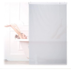 Relaxdays Shower Roller Blind, 100 x 240 cm, Pulley Roller Blind for Shower and Bathtub, Ceiling and Window, Bathroom Blind, Water-Repellent, White, PVC, Aluminium, Plastic