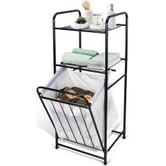 Duwee Laundry Basket 2 Compartments Freestanding Washing Basket for Laundry Hamper with Removable Waterproof Liner for Bathroom Laundry Room Bedroom