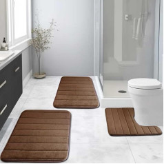 NAKIHOUSE Memory Foam Bath Mat Set 3 Pieces Bathroom Mat Non Slip Mat Bath Rug Set Absorbent Water Resistant Non-Slip Bath Mat Toilet Rug Bath Rug (Coffee, 43x60+
