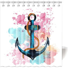 Violetpos Top Quality Anti-Mould Shower Curtain Digital Print for Bathroom Bath Curtains Watercolor Anchor Hemp Rope Pink Blue 160 x 180 cm