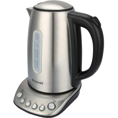 BRANDT BO1202B - Electric Kettle 360° - Capacity 1.7 L - 5 Preset Temperatures - Backlit Buttons - Cable Reel - Power 2200 W - Stainless Steel