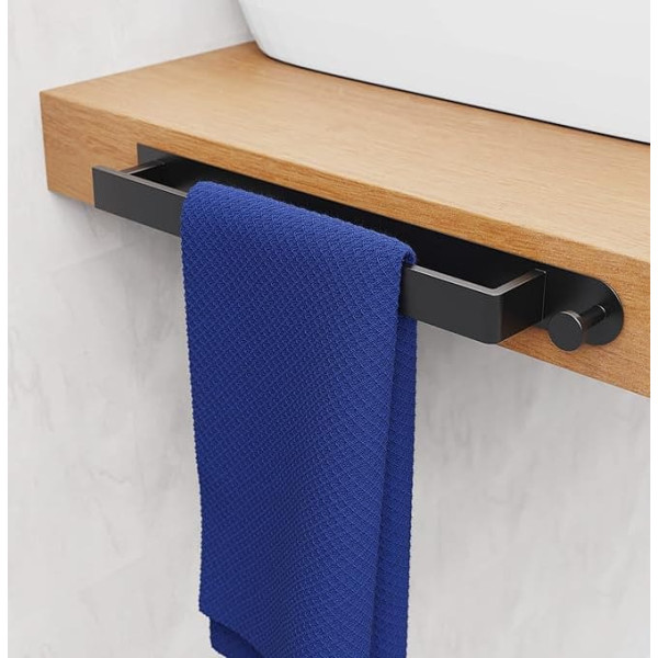 Towel Holder, No Drilling, Guest Towel Holder, Self-Adhesive, Stainless Steel, Bathroom Towel Holder, 42 cm (Black Hook, Classic Style)