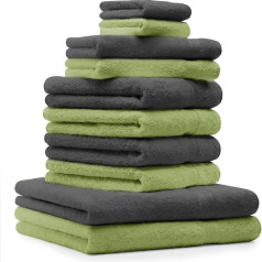 Betz Classic Hand Towel Set 100% Cotton 2 Bath Towels 4 Hand Towels 2 Guest Towels 2 Flannels Apple Green and Anthracite Grey 100 % Cotton