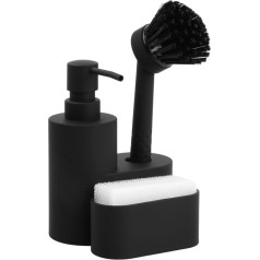Granvoo 3 In 1 Spülbecken Organizer und Spülmittelspender Küche Set, Spülbecken Organizer Schwarz Kunststoff Mit Spülschwamm und Spülbürste, Spültuchhalter Spülorganizer Für Küchenspüle