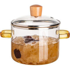 1.5 L Glass Pot for Cooking, High Temperature Resistant Transparent Glass Stockpot with Double Handle and Lid, Sauté Pan with Covered Lid, Double Handle