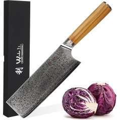 Wakoli Oribu Nakiri Knife 18 cm Extremely Sharp Blade Made of 67 Layers I Damascus Kitchen Knife and Professional Chef's Knife Made of Real Japanese Damascus Steel with Olive Wood Handle