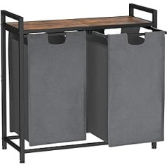AMHANCIBLE Laundry Basket with 2 Compartments, Laundry Hamper, 2 Removable Oxford Fabric Pockets (Brown+Ivory Grey)