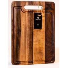Schmiede Luchs - Elegant Cutting and Serving Board (Knife Set Included) Made of Solid Walnut Wood with Juice Groove (34 x 24 x 2 cm), Steak Board, Breakfast Board, Vegetables, Fruit