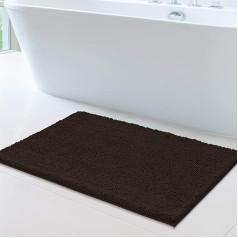 Soft Plush Chenille Bathroom Rug, Absorbent Microfiber Bath Mat, Machine Washable, Non-Slip Handle, Quick Drying, Bedroom or Doormat (Chocolate, 60 x 100 cm)