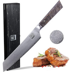zayiko Professional Series Damascus Knife Premium Chef's Knife with 20 cm Blade Made of 67 Layers Damascus Steel I Professional Kitchen Knife with Maple Wood Handle in Elegant Wooden Box