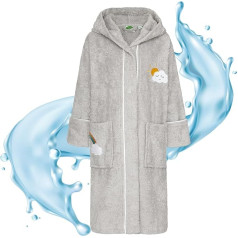 Smithy Bathrobe for Children, Girls, Boys, 100% Cotton Terry Towelling, Production Europe, Cloud Motif, Size 128, gray