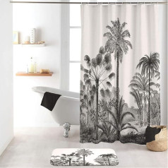 Sanixa Textile Shower Curtain 180 x 200 cm Grey Black Palm Trees Beach Water-Repellent Washable Bath Curtain High Quality with Rings Metal Eyelets