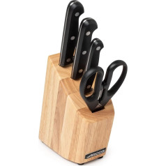 Arcos Universal Series - Gift Box Kitchen Knife Set 4 Pieces (3 Knives + 1 Scissors) - Blade Nitrum Stainless Steel - Handle Polyoxymethiles (POM) - Pine Wood Block
