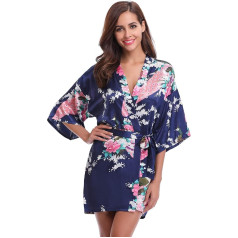 Hyppry Women's Kimono Bathrobes Peacock and Flowers Style Robe for Women Short Silk Bride and Bridesmaid Robes Women's Nightdress Sleepwear