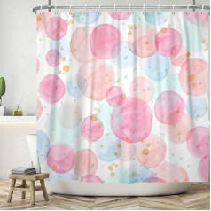 ASDCXZ Shower Curtain 180 x 200 cm, Modern Simplicity Rose Blue Green Colourful Circle Gold Spot White Bathroom Washable Shower Curtains Polyester Textile Waterproof Bath Curtain for Bath with 12