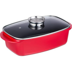 Relaxdays Roasting Dish with Lid, 5 L, Coated Universal Roasting Dish with Aroma Knob, for Electric and Gas Hobs, Red