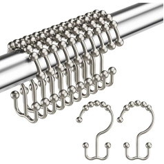 Amazer Pack of 12 Rust Resistant Metal Double Glide Hooks for Shower Curtain