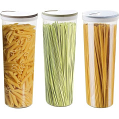 Mein HERZ Pack of 3 Storage Jars, Multifunctional Spaghetti/Pasta/Noodle Plastic Storage Jar, Snacks Chopsticks Container Canister with Lid, 10.5 x 28.6 cm / 4.1 x 11.3 inches (Light Blue/Khaki/Light