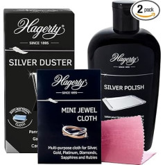Hagerty Silver Polish Argentery Liquid Cleaner - 250ml Bottle + Silver Duster Cleaning Cloth for Silver and Metals Silver Plated 55 x 35 cm