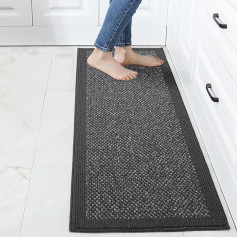 KMVIZI Kitchen Rug Washable Non-Slip Weave Kitchen Mat Kitchen Runner Dirt Trapper Mat Kitchen in Dark Grey, Rug Runner Hallway for Front of the Sink Living Room (45 x 120 cm)