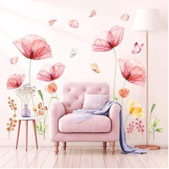 DECOWALL SG-2206 Wall Sticker Light Pink X-Ray Flowers Children's Wall Sticker Nursery Decoration Peel and Stick Removable Flower Meadow Bedroom Pink Branch Party