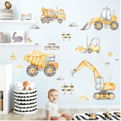 Grandora DL965-4 Wall Sticker Digger Set Wall Sticker for Children's Room Boys Vehicles Baby Room Wall Sticker Construction Site Wall Decoration