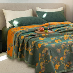 GESEILAY Bedspread 240 x 260 cm Cotton Double-Sided Ginkgo Bedspread Thin Comfortable Bed Throw Lightweight Summer Blanket for All Seasons