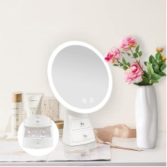 Auxmir Cosmetic Mirror LED Illuminated with 3 Light Colours and Dimmable Brightness, Touch Switch, USB Rechargeable, Premium Makeup Mirror with 2 Drawers for Make-Up, Shaving and Face Care