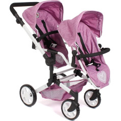 Bayer Chic 2000 - Linus Duo Doll's Pram, Twin Doll's Pram for Children from 4 to 8 Years, Jeans Pink, 690-62