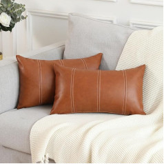 Mandioo Set of 2 Brown Boho Striped Faux Leather Cushion Covers 30 x 50 cm Modern Luxury Decoration for Living Room and Bedroom Decorative Cushion Covers Suitable for Sofa and Couch Decorative Cushion