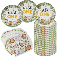 Jungle Safari Party Decorations, Pack of 40 Jungle Animals Theme Party Decorations, Wild One Birthday Party Supplies Decoration, Jungle Safari Plates and Napkins for Baby Shower, Birthday Party