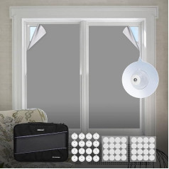 OBdeco Portable 100% Blackout Roller Blind, Travel Blackout Curtains, Oeko-Tex Standard 100, Easy to Apply, Fits Windows of Any Size and Shape (Grey, 145 x 240 cm)