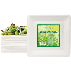 EXNIMA, Pack of 30, 50, 60 or 100, Biodegradable Squares Disposable Sugarcane Plates, Disposable Tableware, 100% Natural Ecological, Event, Party, BBQ, Birthday and Crafts
