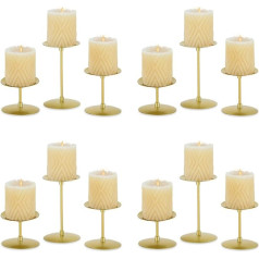 Nuptio Pillar Candle Holder Gold Candle Holder Metal: Pack of 12 Candle Holders Candelabra Bulk Minimalism Tray House Warming Thanksgiving Baby Shower Advent Party Birthday Halloween Christmas