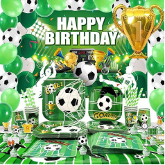 LSJDEER Football Party Supplies - Party Backdrop Plates Table Cloth Balloons Straws Cake Toppers Decorations Tableware Set for Boys - For 20 People, 193 Pieces