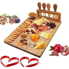 Cheese Board with Cheese Knife Dinner Set Serving Platter Charcuterie Boards Party Trays Personalised Wooden Gift for Housewarming, Christmas, Wedding, Birthdays, Anniversary (Bamboo)