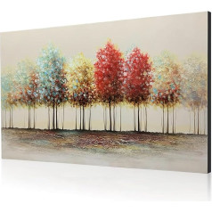 JBER 100% Hand-Painted Oil Painting on Canvas, Colourful Abstract Wall Decoration for Bedroom and Hallway, Premium - 120 x 80 cm (COLOURFUL FOREST)