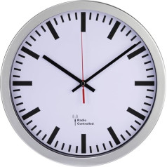 Hama Large Radio Station Wall Clock DCF Radio Clock Automatic Time Setting Diameter 30 cm Silver