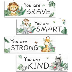 decalmile Set of 4 Jungle Animal Wooden Hanging Signs Safari Wall Decoration Nursery Nursery Wall Art Decor