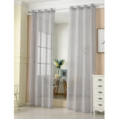Transparent Curtain with Eyelets, Pack of 2 Eyelet Curtains in Linen Look, Decorative Curtain in Light Grey, 140 x 245 cm, Window Curtain for Bedroom, Children's Room, Kitchen Curtain, Window Curtain,