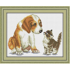 CRAFTiDA Cross Stitch Kit for Adults and Beginners, Pre-Printed Cross Stitch Kit, 11 Ct, 35 x 29 cm, CRAFTiDA (Dog and Cat)