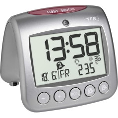 TFA Dostmann SONIO 2.0 60.2559.54 Digital Wireless Alarm Clock with Temperature / Day of the Week / Date Display / Indoor Temperature/Weekday/Date, Silver, (L) 112 x (W) 98 x (H) 98 mm