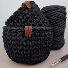 LIDAM 2 Baskets Crochet Made of Cotton Yarn, Crochet Set for Beginners + Video Instructions, Cotton Knitting Hose, Crochet Hook, Leather Labels, Easy Crochet for Beginners (Anthracite)