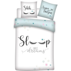 Familando Sweet Dreams Bed Linen 135 x 200 cm 100% Cotton Sleep Lashes Eyelashes Stars Bed Linen for Girls (Turquoise Blue)