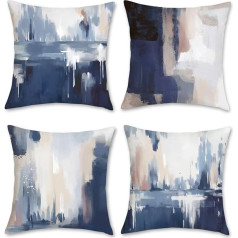 Bonhause Set of 4 Cushion Covers, Abstract Blue, 45 x 45 cm, Modern Abstract Art Painting, Velvet, Soft Decorative Cushion Cover, Decorative Cushion Covers for Sofa, Bedroom, Living Room, Car, Home