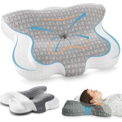 Elviros Orthopaedic Memory Foam Pillow, Ergonomic Neck Support Pillow, Sleeping Pillow for Neck Pain, Neck Pillow for Sides, Back, Stomach Sleepers, Grey